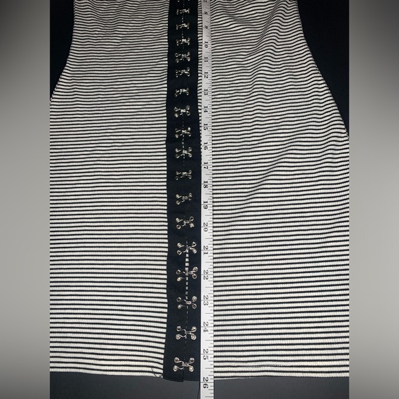 Punk Pinstripe Hook and Eye Off Shoulder Bodycon Mini Dress GBG - Picture 8 of 10